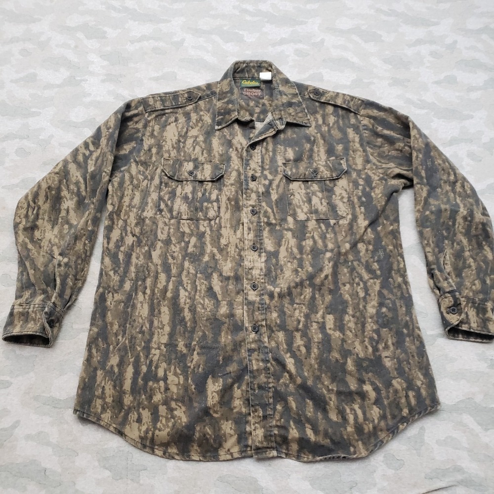 Vintage Cabela's Shirt Mens Large Green Camo Timber Ghost Long Sleeve Hunting